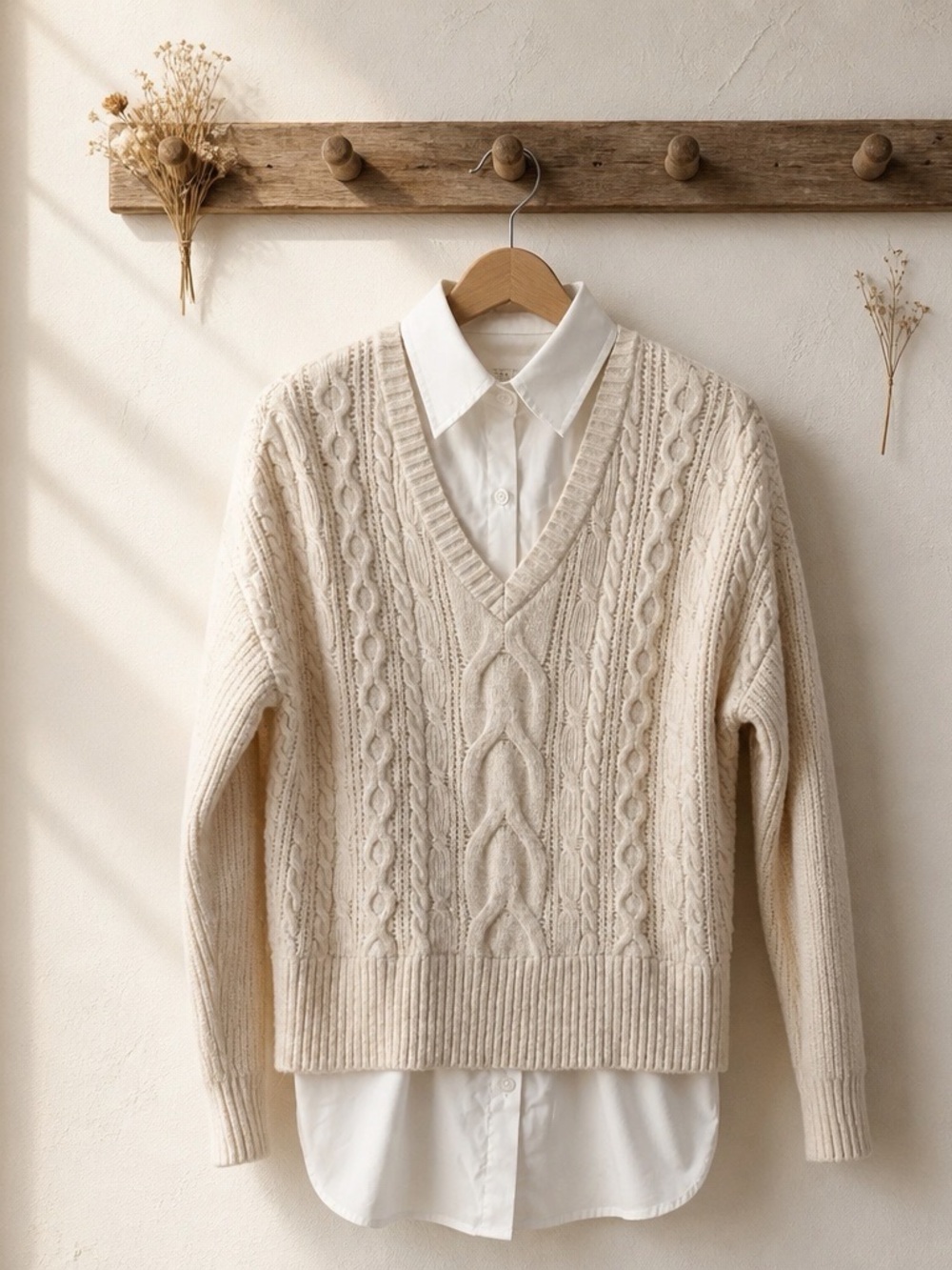 Rachel Zoe Cream Cable Knit V-Neck Pullover Sweater Boho Chunky Size XS